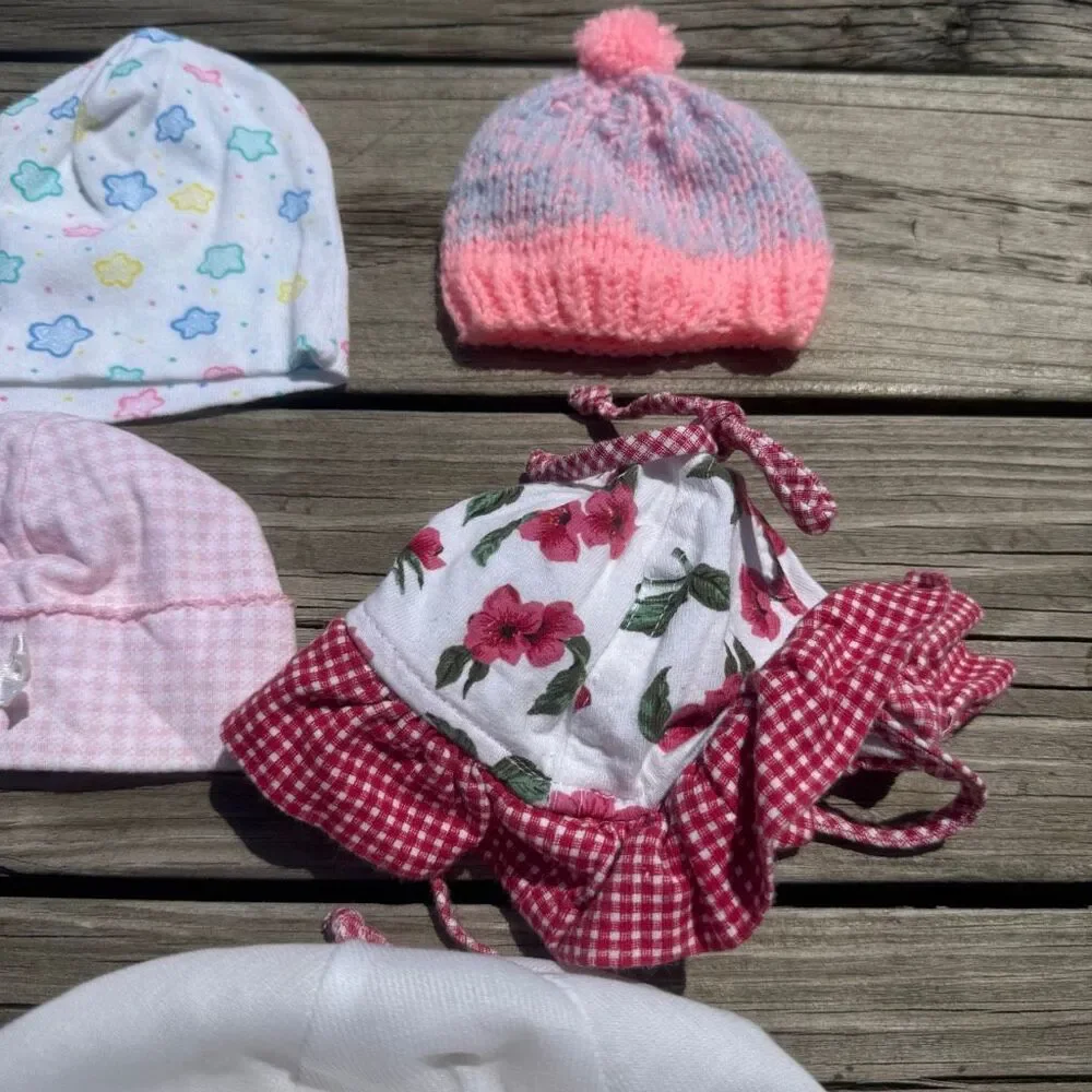 Vintage Baby Hat Bundle 8 Piece Newborn 0-6 Months Mixed Caps Bonnets
